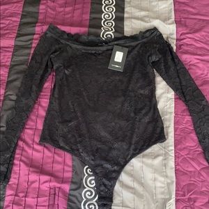 Black lace off the shoulder bodysuit